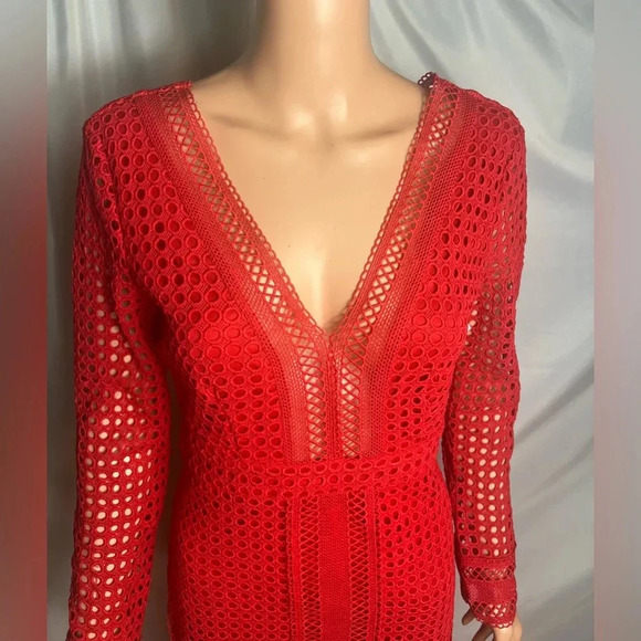 ASTR The Label Red Lace Long Sleeve Bodycon Dress Size Small - Picture 4 of 12